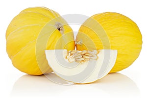 Yellow canary melon isolated on white