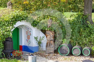 Group of typical outdoor wine cellars in Moravia, Czech Republic