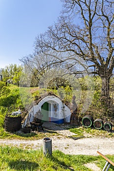 Group of typical outdoor wine cellars in Plze near Petrov, Southern Moravia, Czech Republic