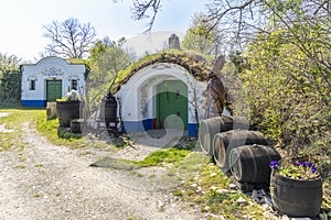 Group of typical outdoor wine cellars in Plze near Petrov, Southern Moravia, Czech Republic