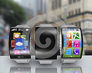 Group of ultra-lightweight curved screen smartwatch with steel w photo