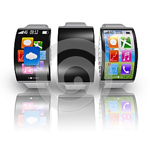 group of ultra-thin curved screen smartwatch with metal watchband