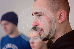 Group of  university architecture students working on practice lessons. Looking for solution during class