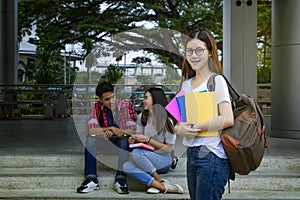 Group of university asian students having fun