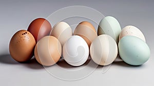 Group of Varied Eggs on Plain Background