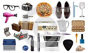 Group of various objects isolated on the white