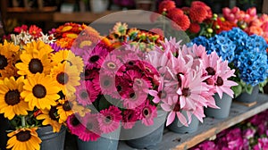 Group of Vases Filled With Different Colored Flowers