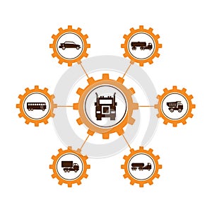 A group of vector images, icons and logos with vehicles for various purposes. Vehicle fleet.