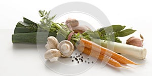 Group of vegetables. Carrots, mushrooms and unions photo