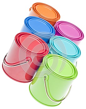 Group of Vibrant Colored Paint Cans
