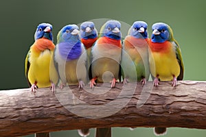 group of vibrant gouldian finches perched together