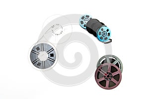 Group of vintage 8mm reels on white background