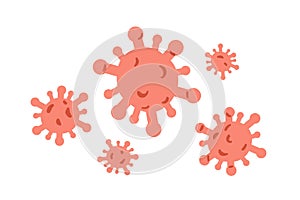 Group of virions isolated on white background. Small infectious agents. Virus pathogen. Viral microorganism. Coronavirus photo