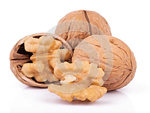 Group of walnuts isolated on white background