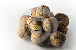 Group of walnuts on a white background