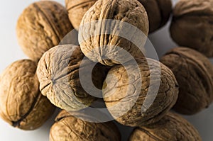 Group of walnuts on a white background