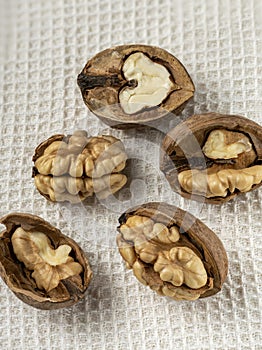 Group of walnuts on a white background on top view Still life photography
