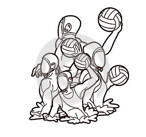 Group of water polo players  action cartoon graphic vector