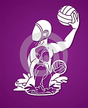 Group of water polo players  action cartoon graphic vector