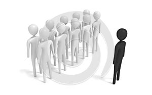 Group of white 3d men with outsider, 3d illustration