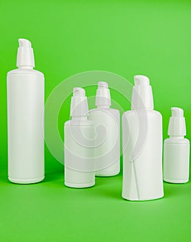 Group of white cosmetic plastic bottle