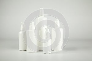 Group of white cosmetic plastic bottle