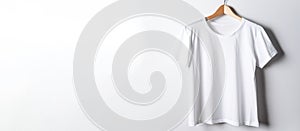 Group of white fashionable modern sports home t-shirts of classic design, white background. AI generated.