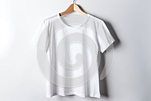 Group of white fashionable modern sports home t-shirts of classic design, white background. AI generated.