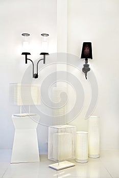 Group of white metal with pattern stand lamp and wall lamp