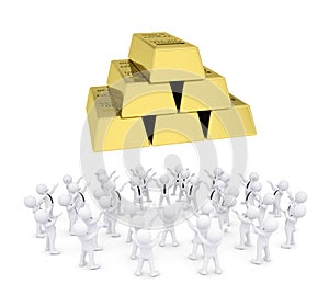 Group of white people worshiping gold bricks