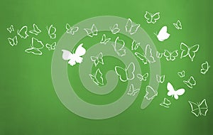 Background of white silhouettes butterflies flying photo