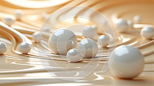 A group of white spheres on a wavy surface