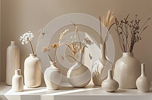 Group of White Vases on Table