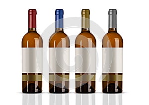 Group of white wine bottles with white label