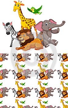 Group of wild african animals and seamless pattern