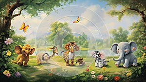 Group of wild animals group of pet animal together in forest