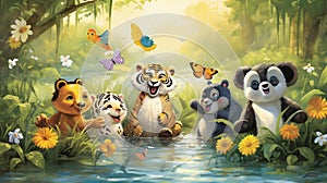 Group of wild animals group of pet animal together in forest