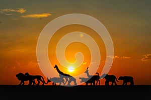 Group of wild animals silhouette