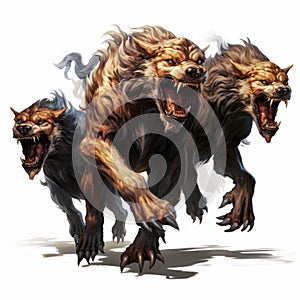 Hyperrealistic Fantasy Illustration Of Three Running Wolves photo