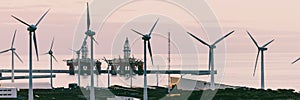 Group of windmills and solar panels