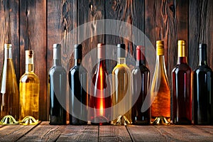 Group of Wine Bottles on Table