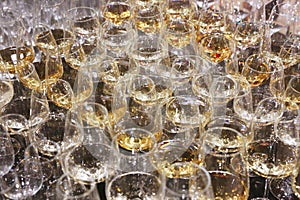 Group of wine glasses at partytime. Hospitality background