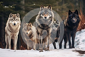 Group wolfs forest. Generate Ai