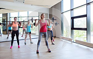 Group of women excercising with bars in gym