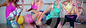 Group of women performing aerobics