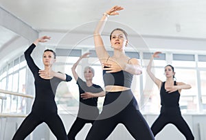 Group of women rehearsing ballet dance
