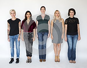 Group of Women Stand Together Serious Look