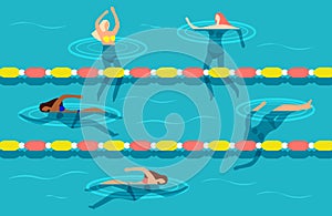 Group of women swimming in waterpool vector illustration