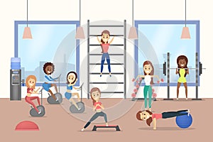 Group of women training in the gym