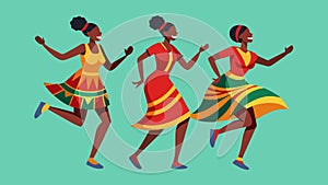 A group of women in vibrant Shuka cloth moving in unison as they perform the energetic Maasai jumping dance.. Vector